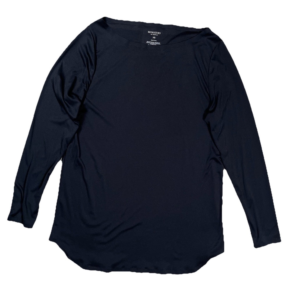 Ministry of Supply Women's Black Long Sleeve Shirt Sz XS Soft Layer Basic Casual